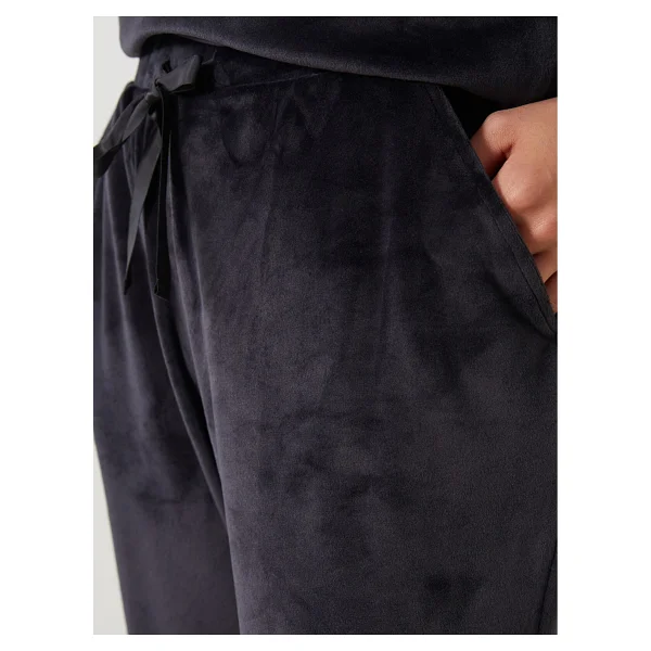 Lc Waikiki Dream Siyah Beli Lastikli Kadife Kadın Jogger Pijama Altı - Görsel 3