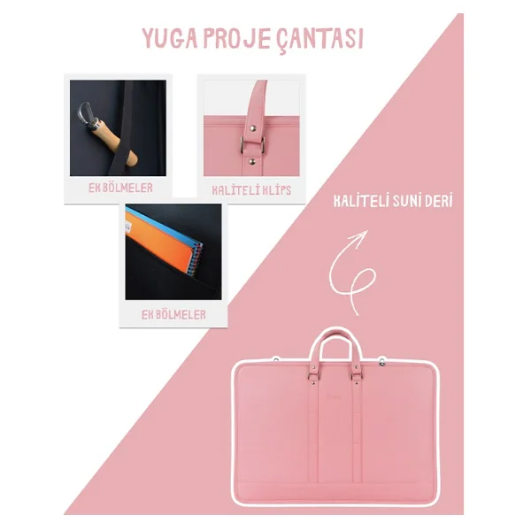 Yuga Suni Deri Lüks Proje Ve Resim Çantası Pembe - Görsel 5