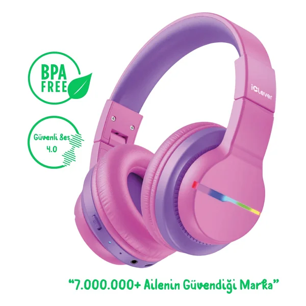 İclever Bth12 Sıcak Pembe Kulak Üstü Çocuk Bluetooth Kulaklık - Görsel 7