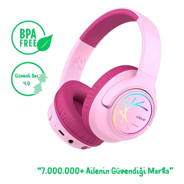 İclever Bth18 Pembe Kulak Üstü Çocuk Bluetooth Kulaklık - Görsel 2