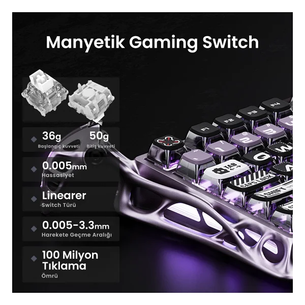 Gravastar Mercury V75 Pro Iron Purple RGB %75 Tkl Magnetic Switch Kablolu Mekanik Oyuncu Klavyesi - Görsel 3