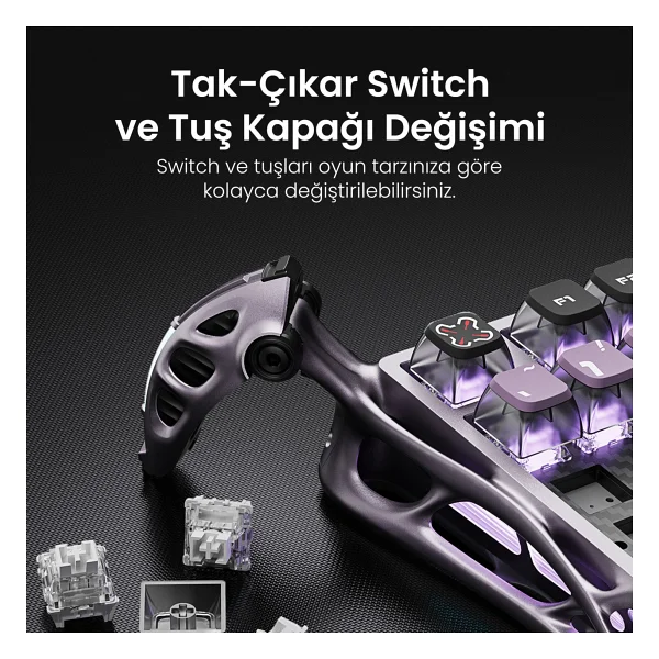 Gravastar Mercury V75 Pro Iron Purple RGB %75 Tkl Magnetic Switch Kablolu Mekanik Oyuncu Klavyesi - Görsel 5