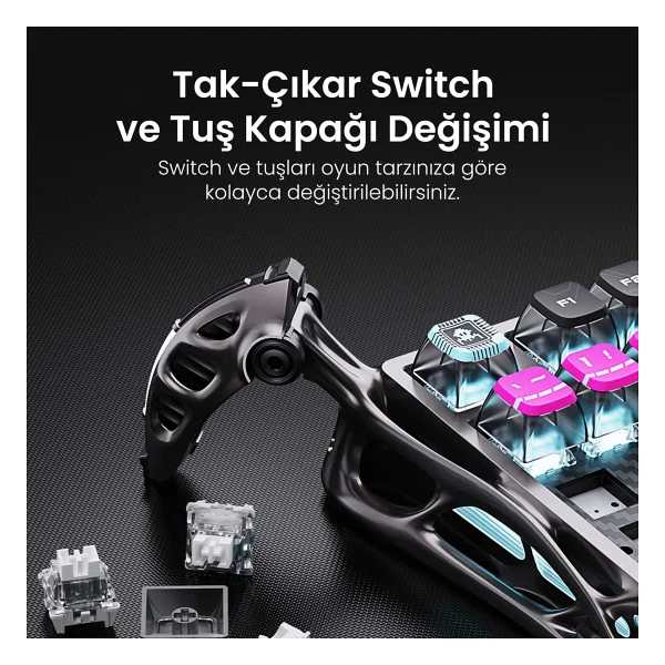 Gravastar Mercury V75 Pro Cyberpunk RGB %75 Tkl Magnetic Switch Kablolu Mekanik Oyuncu Klavyesi - Görsel 5