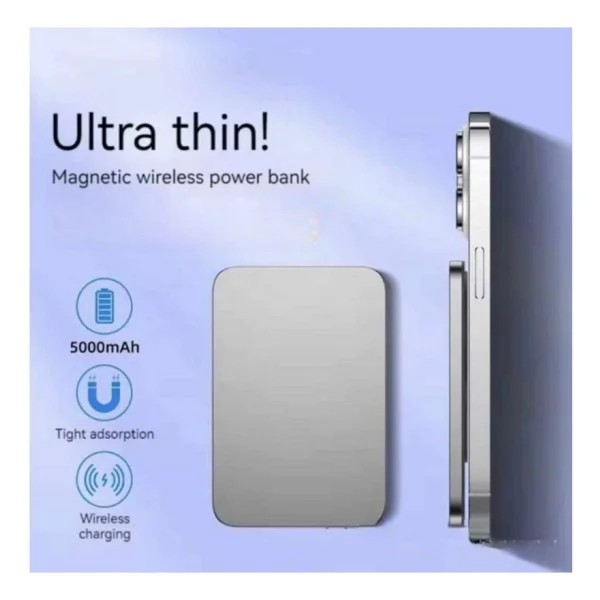 Uk Samsung S25 Ultra Uyumlu Magsafe 5000MAH Ultra Ince Powerbank Kablosuz Hızlı Şarj-Titanyum Gri - Görsel 5