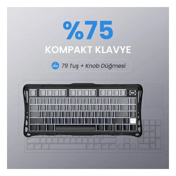 GravaStar Mercury K1 RGB US Layout Kablolu/Kablosuz Mekanik Oyuncu Klavyesi - Görsel 2