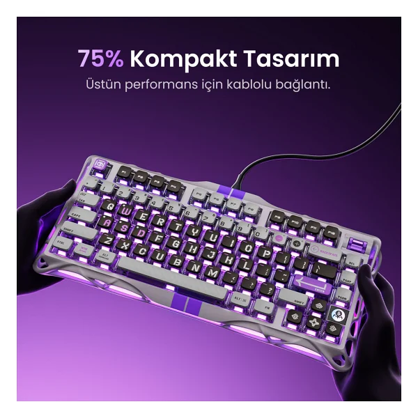 Gravastar Mercury V75 He Gri RGB %75 Tkl Magnetic Switch Kablolu Mekanik Oyuncu Klavyesi - Görsel 9