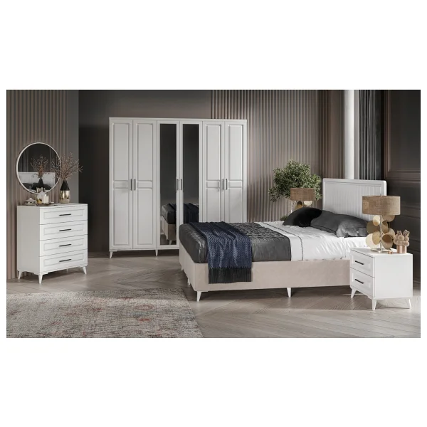 Guneystore Ücretsiz Montaj - %100 Mdf Sport 6 Kapaklı Beyaz Yatak Odası Takımı Baza Dahil - Görsel 7