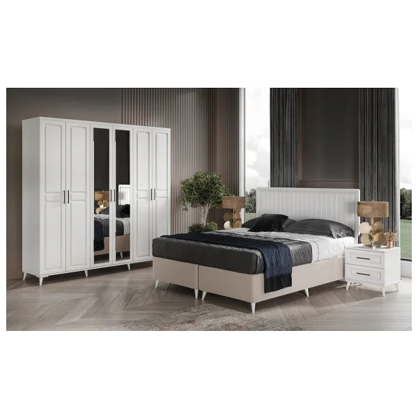 Guneystore Ücretsiz Montaj - %100 Mdf Sport 6 Kapaklı Beyaz Yatak Odası Takımı Baza Dahil - Görsel 2