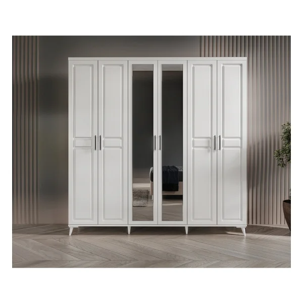 Guneystore Ücretsiz Montaj - %100 Mdf Sport 6 Kapaklı Beyaz Yatak Odası Takımı Baza Dahil - Görsel 3