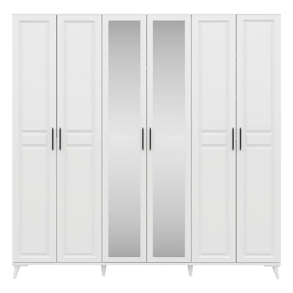 Guneystore Ücretsiz Montaj - %100 Mdf Sport 6 Kapaklı Beyaz Yatak Odası Takımı Baza Dahil - Görsel 4