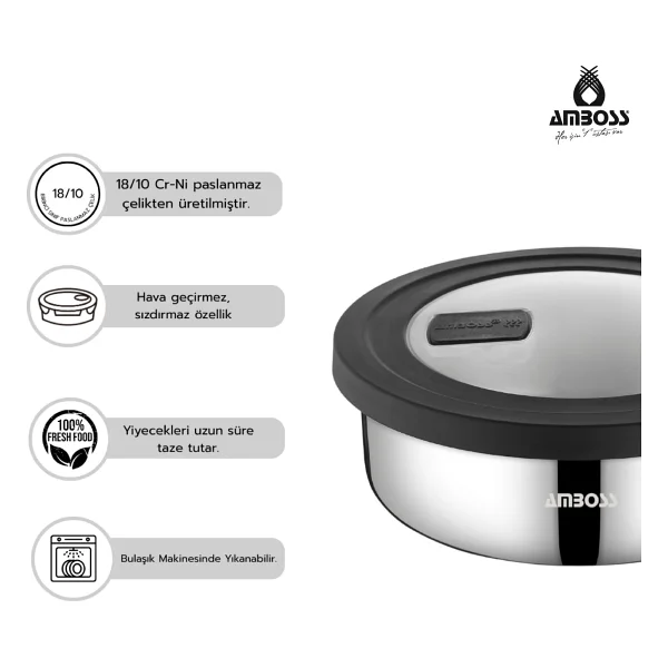 Amboss Nova 6 Parça Paslanmaz Çelik Saklama Kabı 14-16-18 Cm Gri - Görsel 2