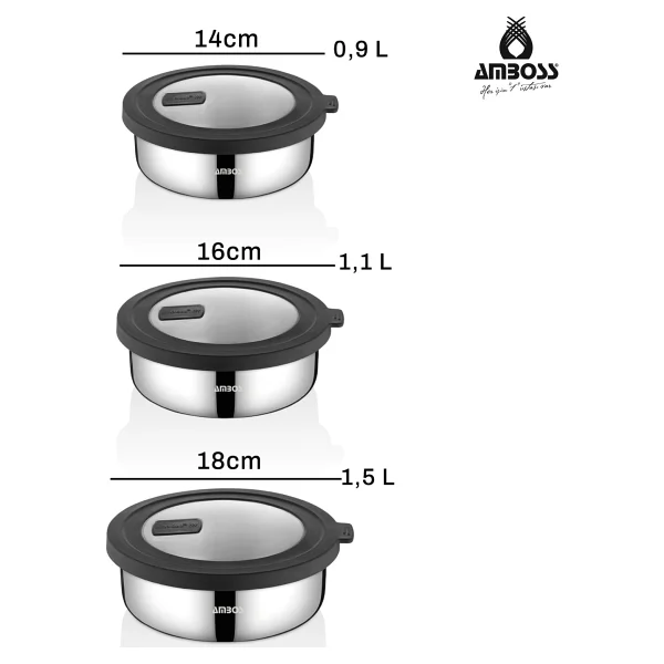 Amboss Nova 6 Parça Paslanmaz Çelik Saklama Kabı 14-16-18 Cm Gri - Görsel 5