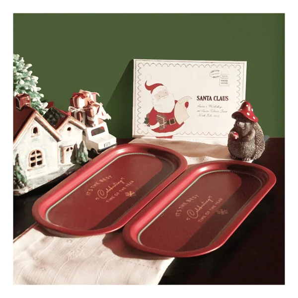 Sarkap Home 16x35 cm 2'li Oval Sunumluk Tepsi - Bordo Wishes - Görsel 2