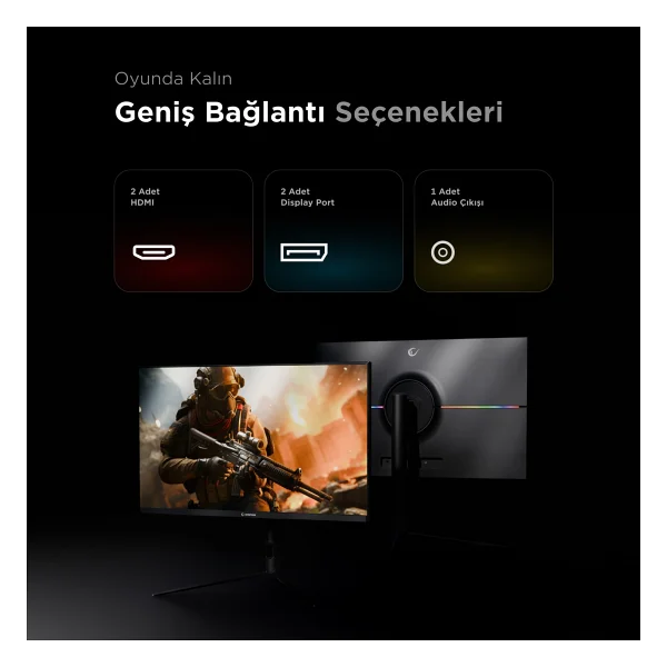 Rampage Glacıer Gl27r200q Siyah 27" 1 Ms 2k Pivot Ips 200 Hz Oyuncu Monitörü - Görsel 5