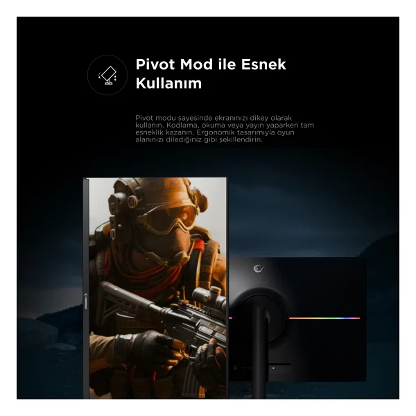 Rampage Glacıer Gl27r200q Siyah 27" 1 Ms 2k Pivot Ips 200 Hz Oyuncu Monitörü - Görsel 7
