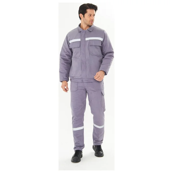 Orange Safety İş Takımı Mont+Pantolon 7/7 Gabardin %100 Pamuk Kapitoneli Reflektörlü Gri - Görsel 3