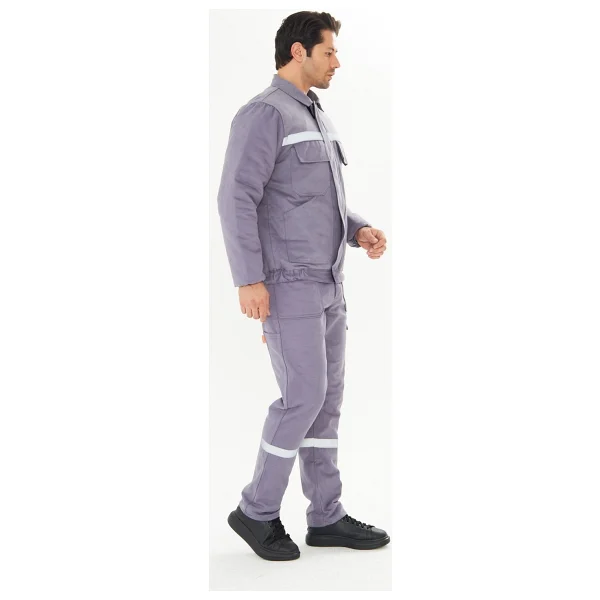 Orange Safety İş Takımı Mont+Pantolon 7/7 Gabardin %100 Pamuk Kapitoneli Reflektörlü Gri - Görsel 4
