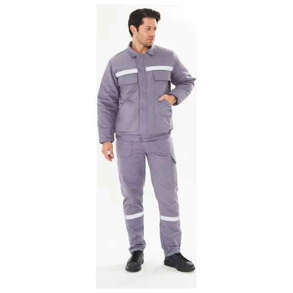 Orange Safety İş Takımı Mont+Pantolon 7/7 Gabardin %100 Pamuk Kapitoneli Reflektörlü Gri - Görsel 6