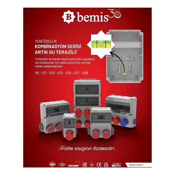 Bemis Kombinasyon Kutusu Ip66 (40a Sigorta + Kaçak Akım Korumalı) (Taşınabilir Elektrikli Araç Şarj Cihazları İçin Uygundur) - 3/32a Ön Çıkış + 1/16a Ön Çıkış - Görsel 3