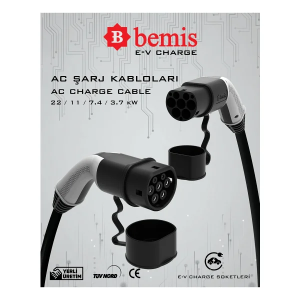 Bemis Elektrikli Araç Şarj Kablosu 3 Metre - 3,7 Kw - Çanta Hediye 3,7 Kw - Görsel 3
