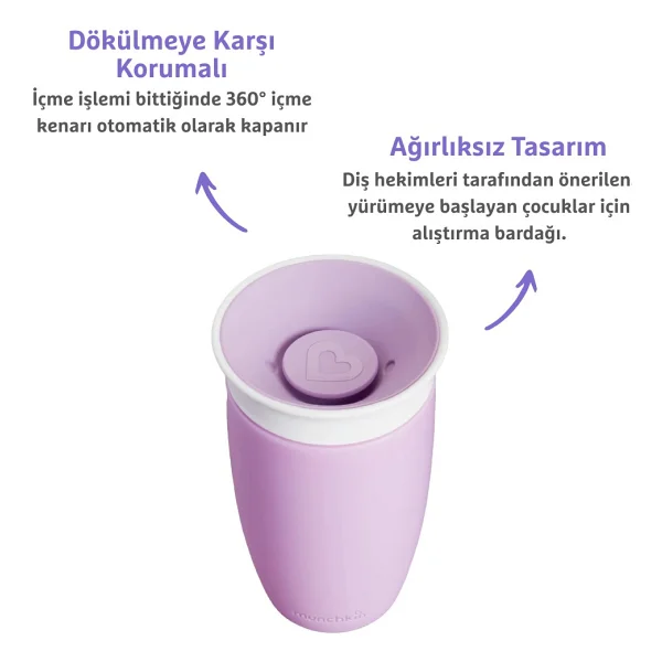 Munchkin Mucize 360° Mor Alıştırma Bardağı 12 Ay+ 296 Ml - Görsel 2