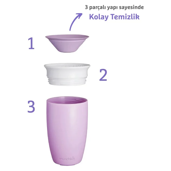 Munchkin Mucize 360° Mor Alıştırma Bardağı 12 Ay+ 296 Ml - Görsel 3