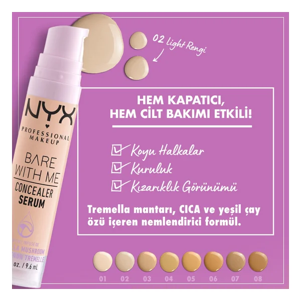 Nyx Professional Makeup 2'li Bare With Me Concealer Serum - 02 Light Suya Dayanıklı Kullanım Alanı - Görsel 3
