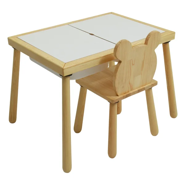 Joy Kids Toy Ahşap Duyusal Çocuk Aktivite Masası Oyun Masası Ve Çocuk Çalışma Masası 1 Adet Ayı Sandalye - Görsel 2