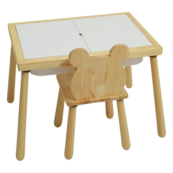 Joy Kids Toy Ahşap Duyusal Çocuk Aktivite Masası Oyun Masası Ve Çocuk Çalışma Masası 1 Adet Ayı Sandalye - Görsel 4