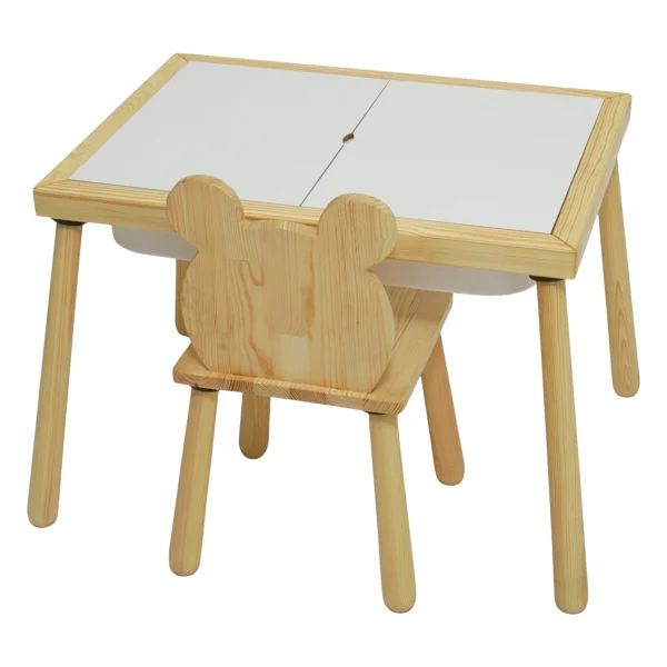 Joy Kids Toy Ahşap Duyusal Çocuk Aktivite Masası Oyun Masası Ve Çocuk Çalışma Masası 1 Adet Ayı Sandalye - Görsel 5