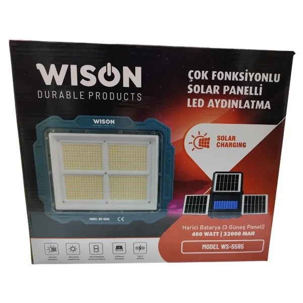Wıson Ws-5585 Çok Fonksiyonlu 3 Solar Panelli 400W Spot Aydınlatma - Görsel 2
