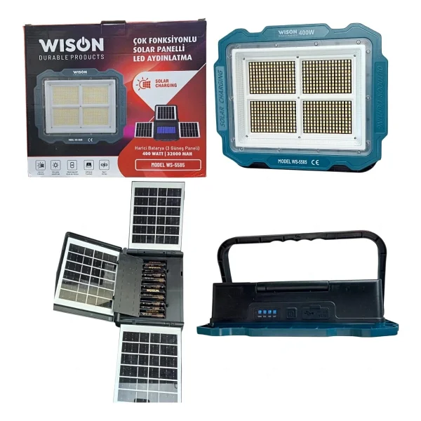 Wıson Ws-5585 Çok Fonksiyonlu 3 Solar Panelli 400W Spot Aydınlatma - Görsel 6
