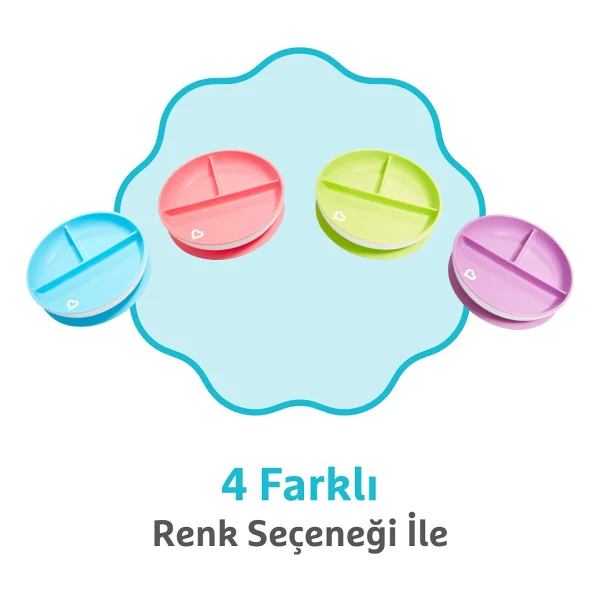 Munchkin Sabit Vakumlu Beslenme Tabağı 6 Ay+, 3 Bölmeli, BPA İçermez, Mavi- 1 Adet - Görsel 5