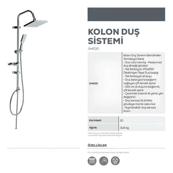 Creavit Sh630 Krom Duş Seti - Görsel 4