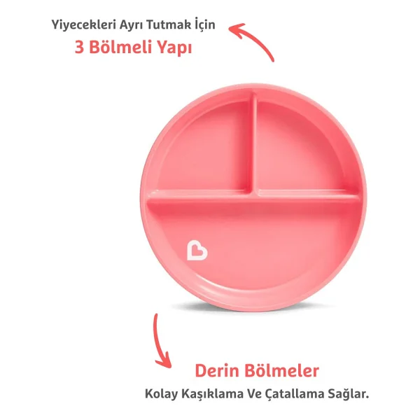 Munchkin Sabit Vakumlu Beslenme Tabağı 6 Ay+, 3 Bölmeli, BPA İçermez, Pembe- 1 Adet - Görsel 7