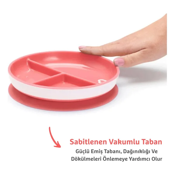 Munchkin Sabit Vakumlu Beslenme Tabağı 6 Ay+, 3 Bölmeli, BPA İçermez, Pembe- 1 Adet - Görsel 2