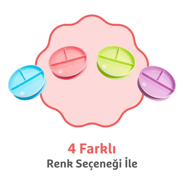 Munchkin Sabit Vakumlu Beslenme Tabağı 6 Ay+, 3 Bölmeli, BPA İçermez, Pembe- 1 Adet - Görsel 5