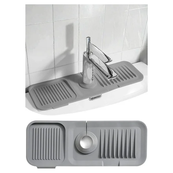Orvila Elastik Musluk Matı Su Tutucu Düzenleyici Kaydırmaz Taban Organizer Mutfak Banyo Lavabo Gri - Görsel 5
