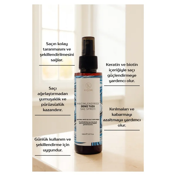 K K-Care Cosmetics Hacimlendirici Deniz Tuzu 150 Ml Saç Spreyi - Görsel 4