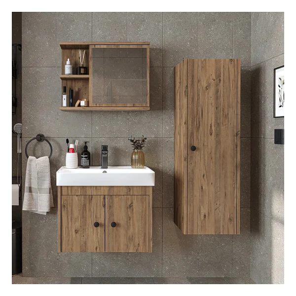 Roomart Ada Lavabolu Banyo Alt Dolabı + Banyo Üst Dolabı + Banyo Boy Dolabı Beyaz - Görsel 4
