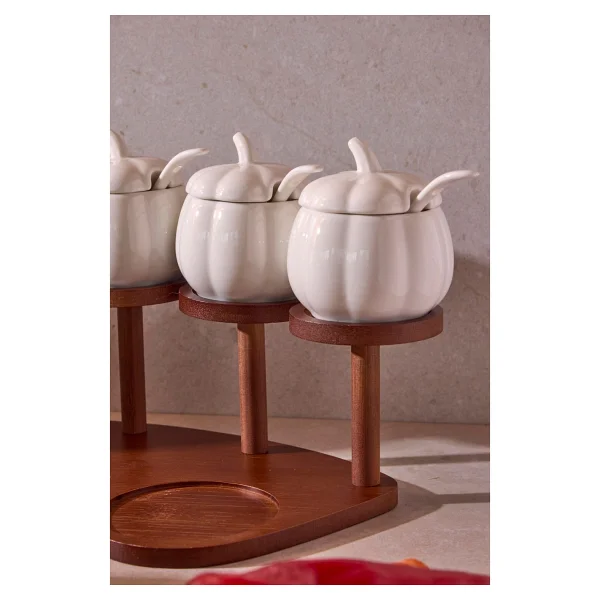 Perotti Pumpkin Porselen 9'lu Çok Amaçlı Ergonomik Baharatlık Seti - Beyaz - Görsel 4