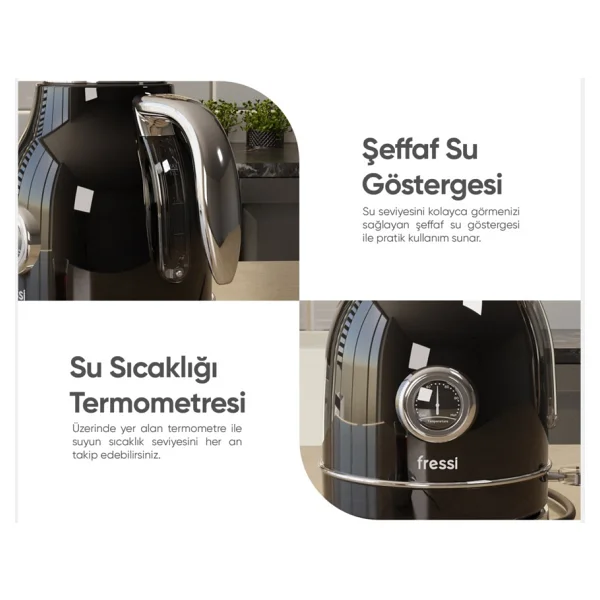 Fressi Vintheat Fr-Kt05 2200 W Siyah 1.7 Lt Retro Kettle - Görsel 4