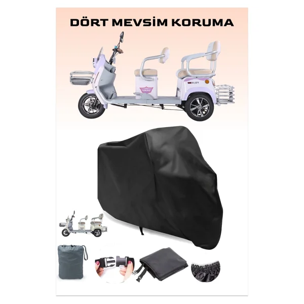 Breen Siyah Arora Felix 3 Teker Motor Brandası, Elektrikli Moped Brandası, 4 Mevsim Koruma - Görsel 6