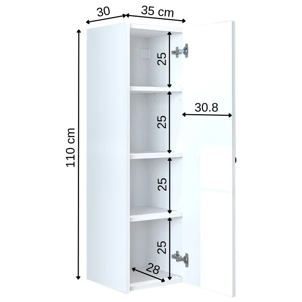 Roomart Ada Banyo Dolabı Mat Suntalam 110 Cm Banyo Boy Dolabı Beyaz - Görsel 2