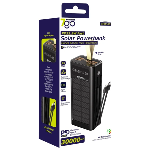 7go Gpw-09 Solar 30000mah Hızlı Şarj Powerbank - Görsel 4