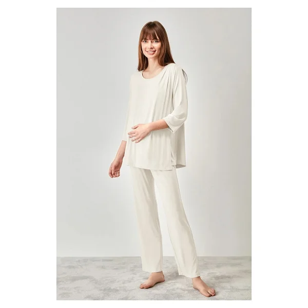 Catherine's Yumuşak Dokulu Hamile Pijama Takımı - Vizon - Görsel 6
