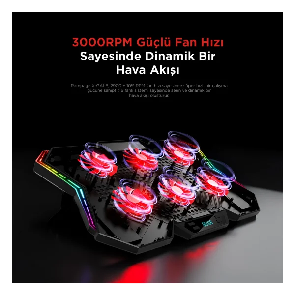 Rampage Ad-Rx44 X-Gale 6 Fanlı Laptop Soğutucu - Görsel 2