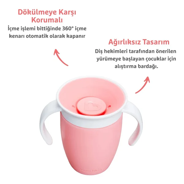 Munchkin Mucize 360° Pembe Alıştırma Bardağı 6 Ay+ 207 Ml - Görsel 2