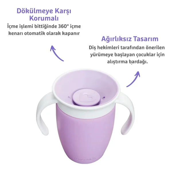 Munchkin Mucize 360° Mor Alıştırma Bardağı 6 Ay+ 207 Ml - Görsel 7