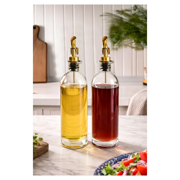Porsima 3890 Gold Sızdırmaz Kapaklı Cam 2li Yağlık Sirkelik Yağdanlık Seti 500+500 Ml - Görsel 3